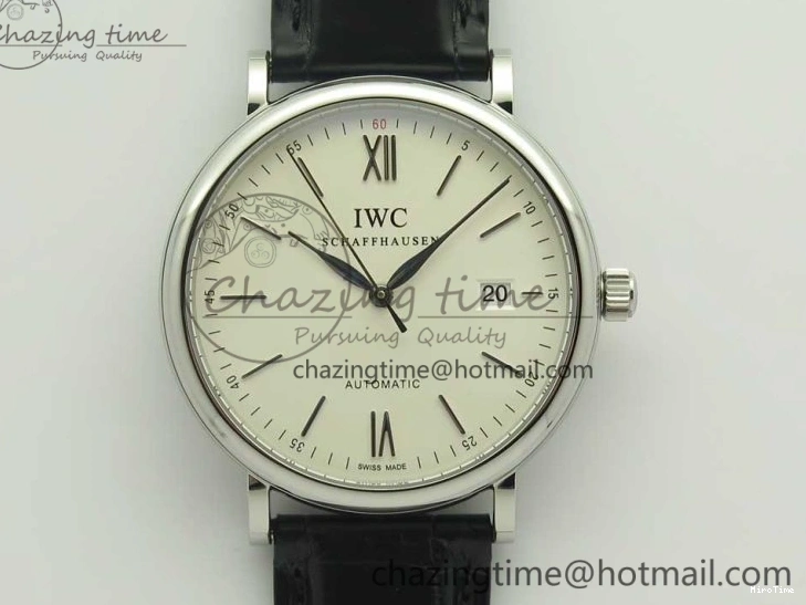 MIROTIME 0518 Supportive Portofino Automatic SS AF 1:1 Best Edition White Dial on Black Croco Leather Strap A 7184